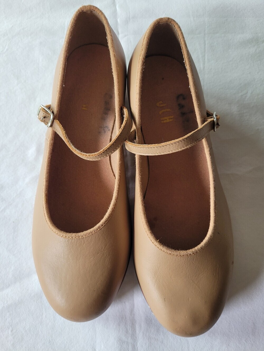 Bloch Tan Leather Mary Jane Ballet Tap On Dance Shoes Buckle Strap Size 8
